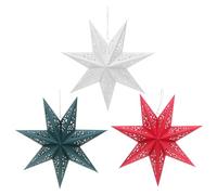 Amosfun 3pcs Pointed Foldable Paper Star Lanterns Lightweight Origami Lampshades for Wedding Birthday Christmas Party Decorations in White Red Green