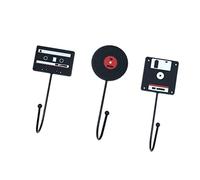 Amosfun 3PCS Retro Wall Hooks Creative Traceless Multi Purpose Household Hooks for Bathroom Kitchen Doors Unique Vinyl Record Tape and Computer Disk Shapes for Home Decor and Small Item