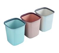 Amosfun 3Pcs Small Plastic Trash Can with Strong Bottom for Bedroom Office Home Open Top Waste Paper Bin in Blue Pink White Rubbish Basket for Desk and Living