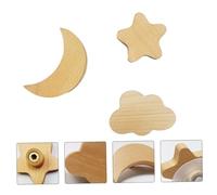 Amosfun 3PCS Solid Wood Wall Hooks Star Moon Simple Hangers Lovely Wood Coat Hat Rack for Bedroom Living Porch Decor