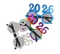 Amosfun 3pcs Year Party Eyewear with Vintage Round Lenses Lightweight Comfortable Festive Number Glasses for Nye Graduation Holiday Photo Props