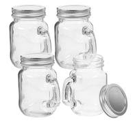 Amosfun 4 Pack 4oz Mini Jar with Handle, 120ml Shot Glasses with Lids, Small Glass Containers for Jam, Sauce, Concentrated Juice, Honey