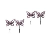 Amosfun 4 Pcs Pink Butterfly Wall Hook for Coats and Jewellery Storage | Iron Brushed Finish, Vintage Boho Shabby Chic Style, Easy Wall Install for Entryway and Vanity Areas