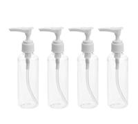 Amosfun 4pcs 100ml Travel Pump Dispenser Bottles White Plastic Lotion Shampoo Emulsion Liquid Bottles with Press Clip Cap Portable Refillable Containers for Toiletries