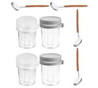 Amosfun 4pcs Airtight Overnight Oats Jars with Lids and Attached Spoons Glass Containers for Yogurt Cereal Salad Reusable Transparent Mason Jars for Breakfast Meal Prep