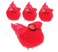 Amosfun 4pcs Artificial Red Bird Ornaments Lifelike Feathered Models for Garden Home Greening Decoration Tabletop Display