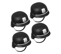 Amosfun 4pcs Bobby Caps Lightweight Plastic Helmet for Halloween Party Cosplay Role Play with British Policeman Badge Design