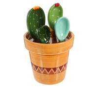 Amosfun 4pcs Ceramic Measuring Spoons Set with Base, Creative Cactus-Shaped 4 Graduated Measuring Spoons Set for Kitchen Liquid, Food, Salt, Sugar