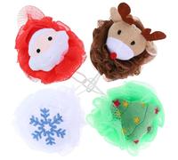 Amosfun 4pcs Christmas Bath Loofah Set, Exfoliating Shower Scrubber for Body, Mesh Pouf with Santa Claus, Snowflake, Christmas Tree, and Reindeer Designs, Bathroom Accessory for Skin