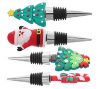 Amosfun 4pcs Christmas Wine Bottle Stoppers Santa Tree Snowflake Design Reusable Wine Cork Alternative for Holiday Party Wedding Birthday Beverage Preservation