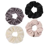 Amosfun 4pcs Corduroy Elastic Hair Scrunchies for Women, Soft Large Ponytail Holders, Assorted Solid Colors Grey Black White Pink, Sturdy Hair Accessories for Daily Styling