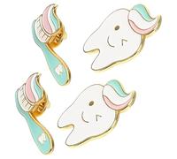 Amosfun 4pcs Creative Tooth Toothbrush Enamel Pins Set, Funny Lapel Brooches for Jackets Hats Bags, Cute Accessories Gift for Coworkers
