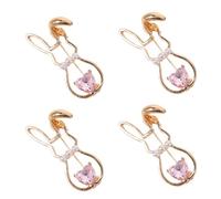 Amosfun 4pcs Cute Bunny Brooch Set with Pink Heart Design, Alloy Material Featuring Resisting Fading and Wear, for Office Lapel Placements and Neckerchief Buckles