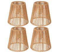 Amosfun 4Pcs Hand Woven Paper Rope Lamp Shades for E27 E14 Bulbs, Vintage Oval Simulation Rattan Hanging Light Covers, Small Wicker Ceiling Lamp Shades for Living Room Bedroom