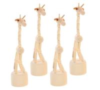 Amosfun 4pcs Handcarved Miniature Wood Giraffe Push Finger Puppets Lightweight Portable Animal Sculptures for Travel Outdoor Adventures Home Decor Gift