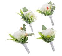 Amosfun 4PCS Handmade Wedding Corsage Realistic Fabric Floral Boutonniere for Bridesmaids and Groom Maintenance- Sensitive Skin Friendly Elegant Bridal Party Accessories