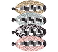 Amosfun 4pcs Medium Banana Hair Clips for Thick and Fine Hair Heavy Duty Decorative Ponytail Clips with Fabric Floral Pattern Vintage Geometric Design for Women
