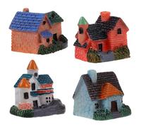 Amosfun 4pcs Mini Resin Tiny House Ornaments for Garden Decor Cute Micro-landscape Log Cabins Adorable Desktop Accessories Boy Girl
