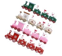 Amosfun 4pcs Miniature Plastic Christmas Train Set, Red Green White Pink Xmas Train Ornaments for Holiday Party Decor and Christmas Village Display