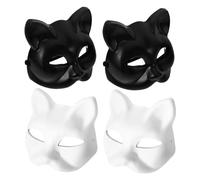 Amosfun 4pcs Paintable Cat Paper Masks for Crafts with Elastic Band Blank DIY Masquerade Decor for Teens and Adults Comfortable Fit Sturdy Canvas for Halloween Carnival Party