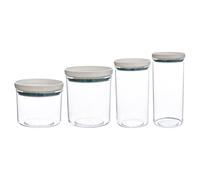 Amosfun 4pcs Plastic Sealed Canisters with Lids, Japanese Stackable Food Storage Containers for Coarse Cereals and Dried Fruit, Kitchen Pantry Organization, Blue Ring,