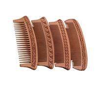 Amosfun 4pcs Portable Retro Peach Wood Comb Anti Static Comb Thickened Double-sided Carving Design Reduce Hair Breakage Improves Hair Texture Random Random Style