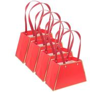 Amosfun 4pcs Red Craft Paper Flower Bouquet Bags with Handles, Trapezoidal Florist Wrapping Paper Boxes for Wedding, Bridal, and Floral Arrangements Packaging