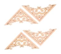 Amosfun 4pcs Unpainted Wood Carved Applique Decals 10x10cm Embossed Wooden Onlay for Cupboard Doors Corner Decor Suitable for DIY Furniture Crafting and Home Decoration