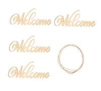 Amosfun 4Pcs Wooden Sign Cutout Wall Decor Unfinished Wooden Letters DIY Block Words Sign Door Art Decoration(Welcome)