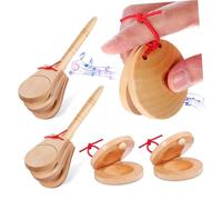 Amosfun 4pcs Wooden Spanish Castanets Set with Handheld Music Clapper, Percussion Instrument Noise Maker for Toddlers and Adults, Early Learning Musical Toy for Rhythm Development