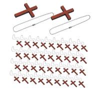 Amosfun 50 Sets Natural Wood Pocket Cross Pendants with Chains Handheld Religious Cross Charms for Christian Praying Easter Church Decor DIY Jewelry and Keychains