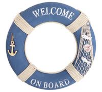 Amosfun 50cm Decorative Life Ring, Welcome on Board Fake Lifebuoy Ornament, Nautical Party Wall Decoration, Mediterranean Accessory for Bathroom, Bar, Bedroom