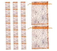 Amosfun 50pcs Orange Mesh Halloween Drawstring Bags with Pumpkin and Spider Patterns Reusable Candy Treat Pouches for Party Favors Secure Closure for Trick Treat Easter and Holiday Use