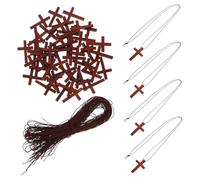 Amosfun 50pcs Vintage Wooden Cross Pendants with Cord for Christmas Tree Decorations Heart-shaped Encouragement Design Portable DIY Wood Cross Charms for Holiday Spiritual Decor and Gifts