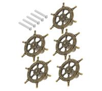 Amosfun 5Pcs Antique Nautical Ships Wheel Cabinet Handles Vintage Drawer Pulls for Wardrobe Dresser Resistant Knobs with Smooth Surface Classic Bronze Finish for Home Decor