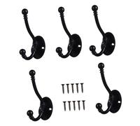 Amosfun 5pcs Black Zinc Alloy Clothing Hooks Retro Wall Mounted Coat Rack Creative Home Organization for Bathroom Bedroom Cloakroom