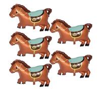 Amosfun 5pcs Brown Standing Horse Foil Balloons for Party Decorations, Chinese New Year Spring Festival Supplies, 3d Zodiac Animal Cowboy Balloon Set