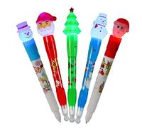Amosfun 5pcs Christmas Ballpoint Pen Christmas Stocking Stuffer Light up Cartoon Christmas Pen Christmas Party Decorations Christmas Ink Pens Children Santa Pens Plastic Animal Set Student