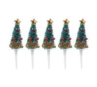 Amosfun 5pcs Christmas Cupcake Toppers Flocked Christmas Tree Shape Cake Toppers for Xmas Holiday Party Cake Decoration Supplies Green
