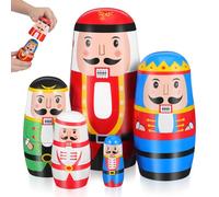 Amosfun 5pcs Christmas Matryoshka Doll, Wooden Nutcracker Nesting Dolls, Holiday Fireplace Decoration, Christmas Party Favors
