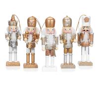 Amosfun 5pcs Christmas Nutcracker Ornaments, 13cm Small Nutcracker Figurine with Glitter Powder for Tree Decoration, Wooden Nut Cracker Soldier Keepsake Christmas Party Favors