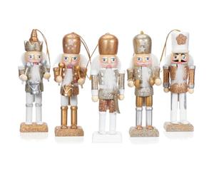 Amosfun 5pcs Christmas Nutcracker Ornaments, 13cm Small Nutcracker Figurine with Glitter Powder for Tree Decoration, Wooden Nut Cracker Soldier Keepsake Christmas Party Favors