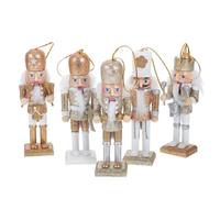 Amosfun 5pcs Christmas Nutcracker Ornaments Small Wooden Nutcracker Pendant for Tree Decoration Glittered Nutcracker Soldier Christmas Party Supplies (13cm, White Gold)