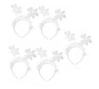 Amosfun 5PCS Christmas Snowflake Hair Hoops White Festival Headdress Lightweight Headwear for Holiday Party Decoration and Festive Celebration Accessories