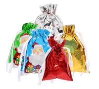 Amosfun 5Pcs Drawstring Christmas Pouches Festive Storage Bags for Parties Lightweight Xmas Candy Bags Holiday Favor Pouches for Family and Friends