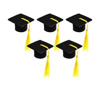Amosfun 5pcs Graduation Cap Bottle Toppers with Tassel Mini Graduation Hat Wine Bottle Toppers Covers for Graduation Party Supplies (Yellow)