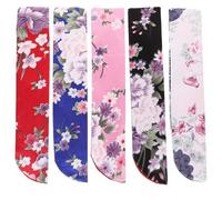 Amosfun 5pcs Japanese Style Folding Fan Sleeve Set Double-layer Silk Fabric Handheld Fan Pouch with Floral Print Lightweight Organizer for Travel and Storage Pink Navy Red Black White