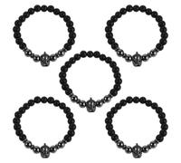 Amosfun 5pcs Men's Helmet Design Beaded Warrior Bracelets, Black Frosted Stone Material with Snug Fit, Versatile Fashion Accessories for Daily Commute and Gatherings