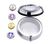 Amosfun 5pcs Metal Rosary Jewelry Box with Engraved Mary Small Catholic Keepsake Organizer for First Communion Prayer Beads and Religious Gifts Vintage Design in Gold Pink White Purple