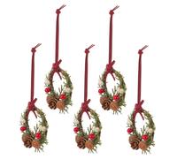 Amosfun 5pcs Mini Christmas Wreaths Small Kitchen Cabinet Decor Realistic Greenery Holiday Ornaments for Window Door Farmhouse Party Decoration